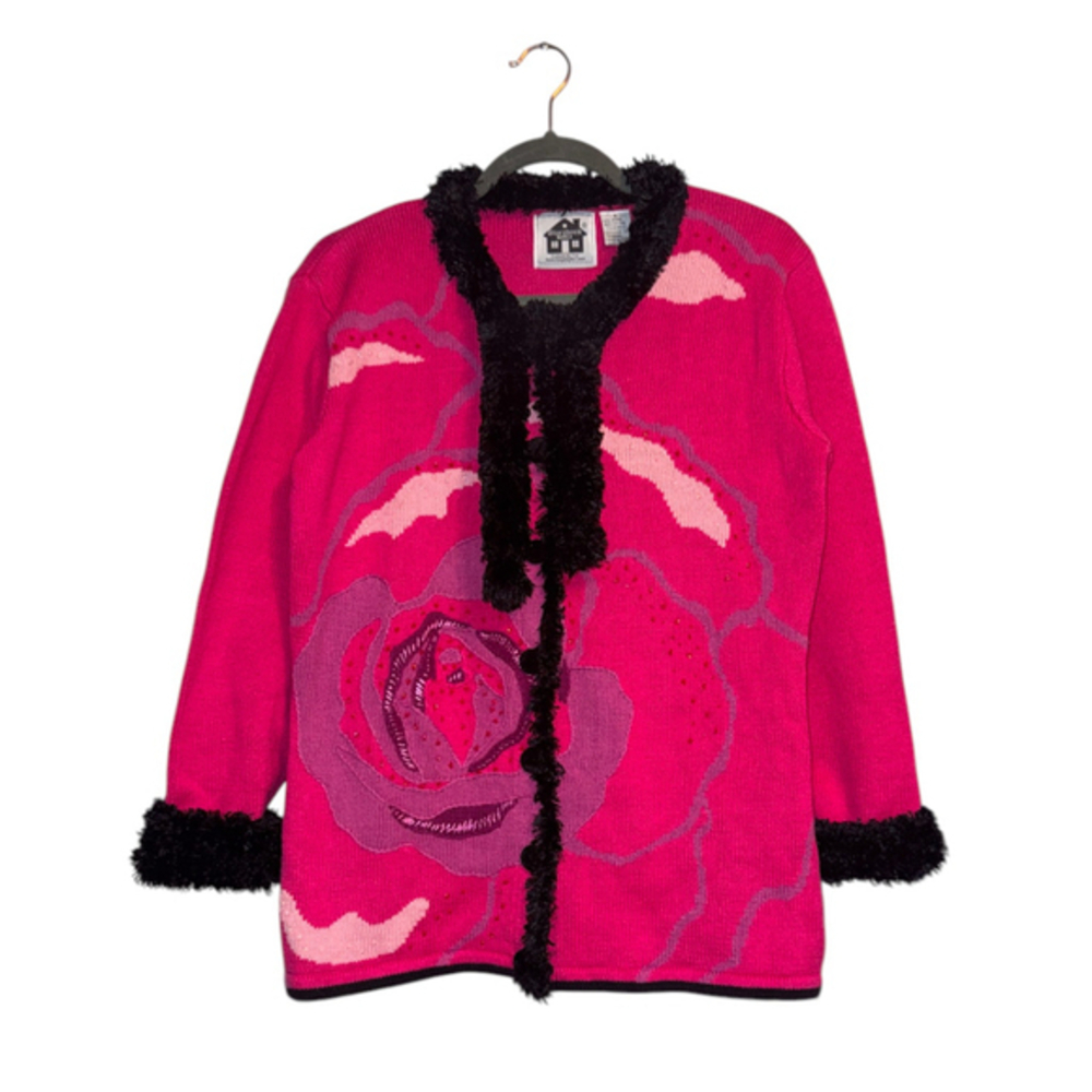 Storybook Knits Cardigan Pink Fluffy Cuff Whimsigoth Fairycore Oversized Size S